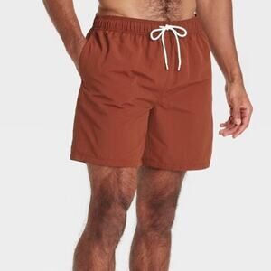 Goodfellow Mens Swim Trunks Brown Red NEW‎ Size Medium 7"